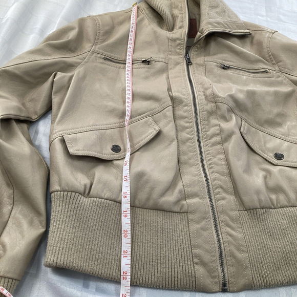 Beverly Hills Polo Club Women’s Tan Faux Leather Short Bomber Jacket Junior Xl - Picture 6 of 16